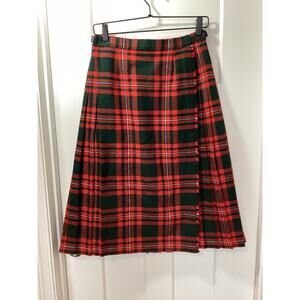 Vintage Glen Avon Women's Wool Blend Tartan‎ Plaid Wrap Skirt Red Green Size 14